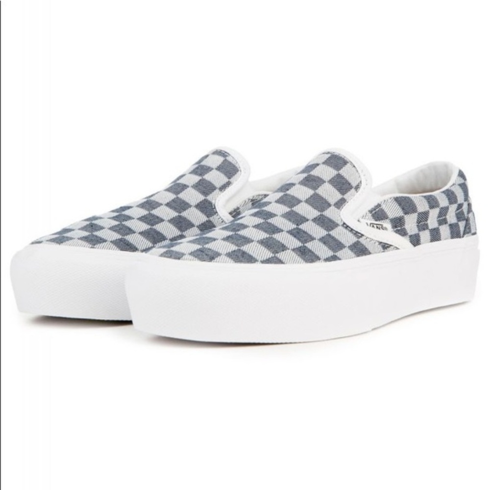 NWT VANS Slip On Platform Checkerboard Denim Kid's - Picture 2 of 7